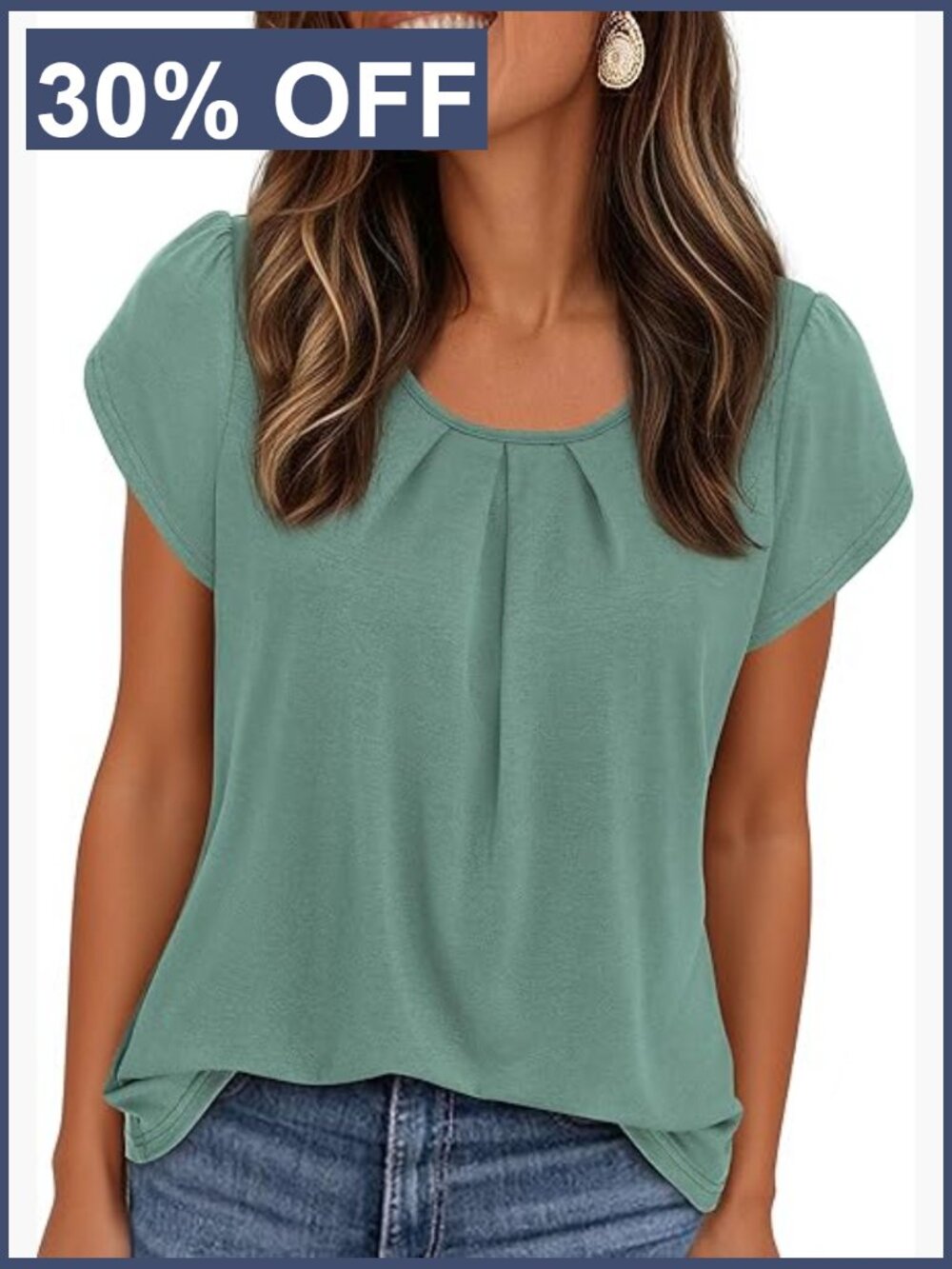 Dressy Casual Short Sleeve Blouse Crew Neck Pleated Basic T Shirt